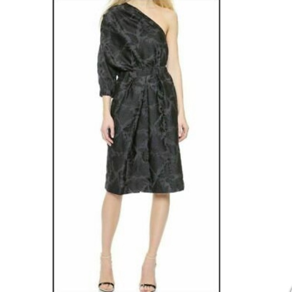 Jill Stuart agathe baroque embroidered one sleeve black party cocktail dress